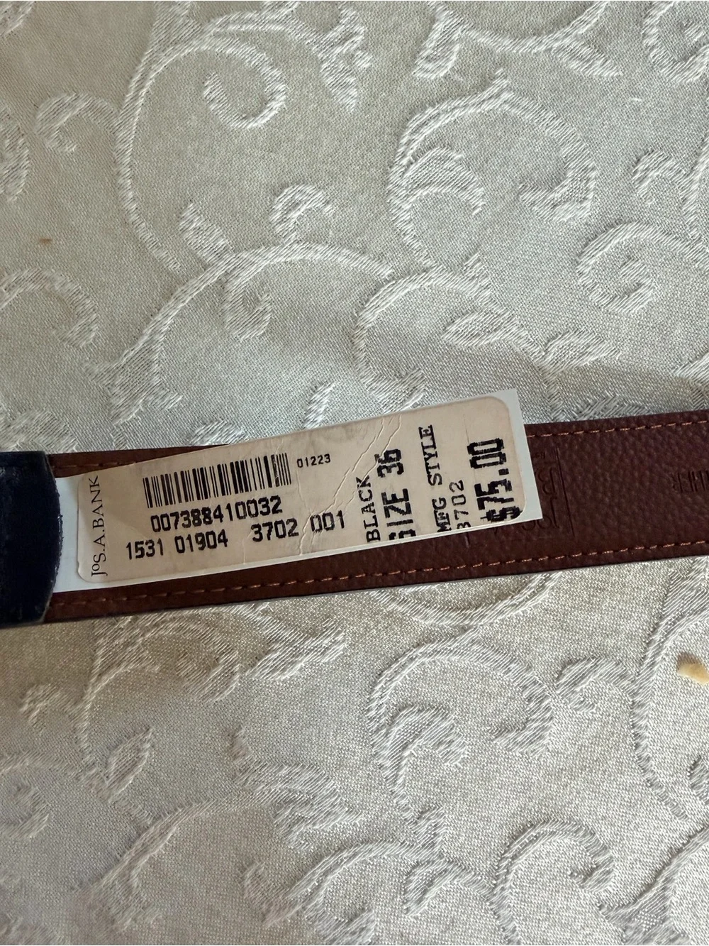 Jos. A. Bank Black Leather Belt with Brown Interior and Gold Buckle
